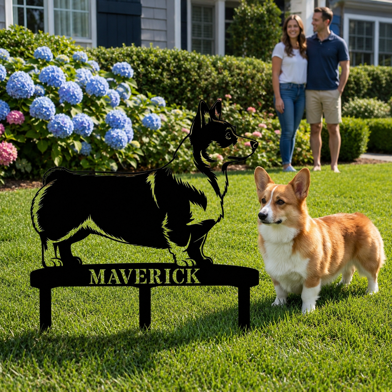 Personalized Corgi Garden Metal Sign With Stakes. Custom Dog Lover Name Gift