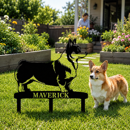 Personalized Corgi Garden Metal Sign With Stakes. Custom Dog Lover Name Gift