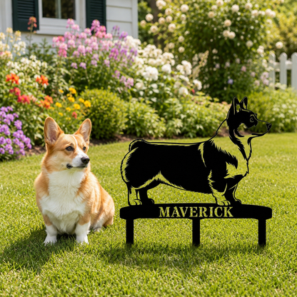 Personalized Corgi Garden Metal Sign With Stakes. Custom Dog Lover Name Gift