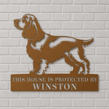 Personalized Cocker Spaniel Guard Metal Sign. Custom Dog Name Wall Decor.