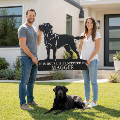 Personalized Labrador Retriever Guard Metal Sign. Custom Dog Name Wall Decor