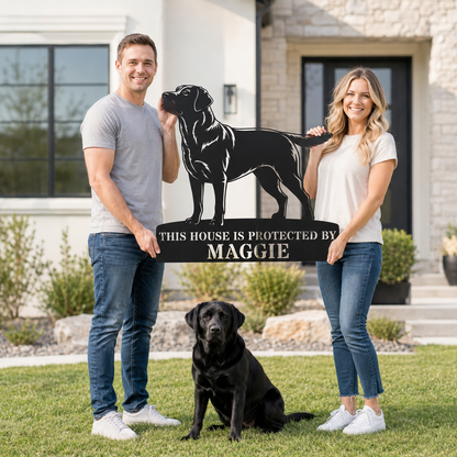 Personalized Labrador Retriever Guard Metal Sign. Custom Dog Name Wall Decor