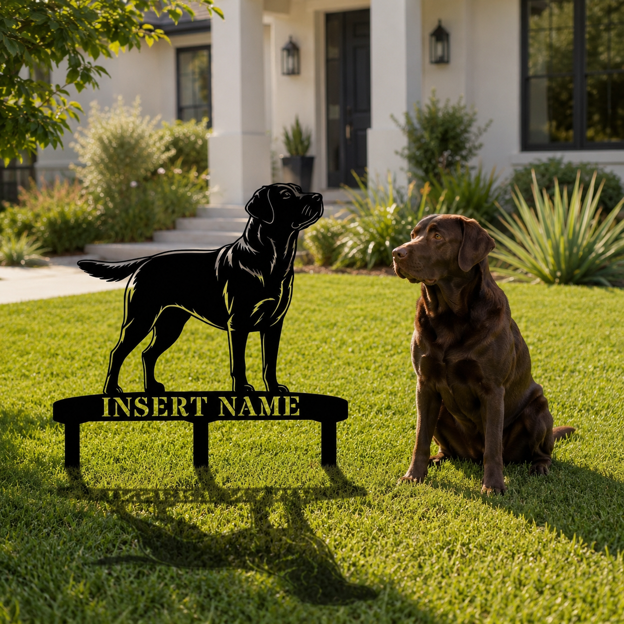 Personalized Labrador Retriever Garden Metal Sign With Stakes. Custom Dog Name Gift