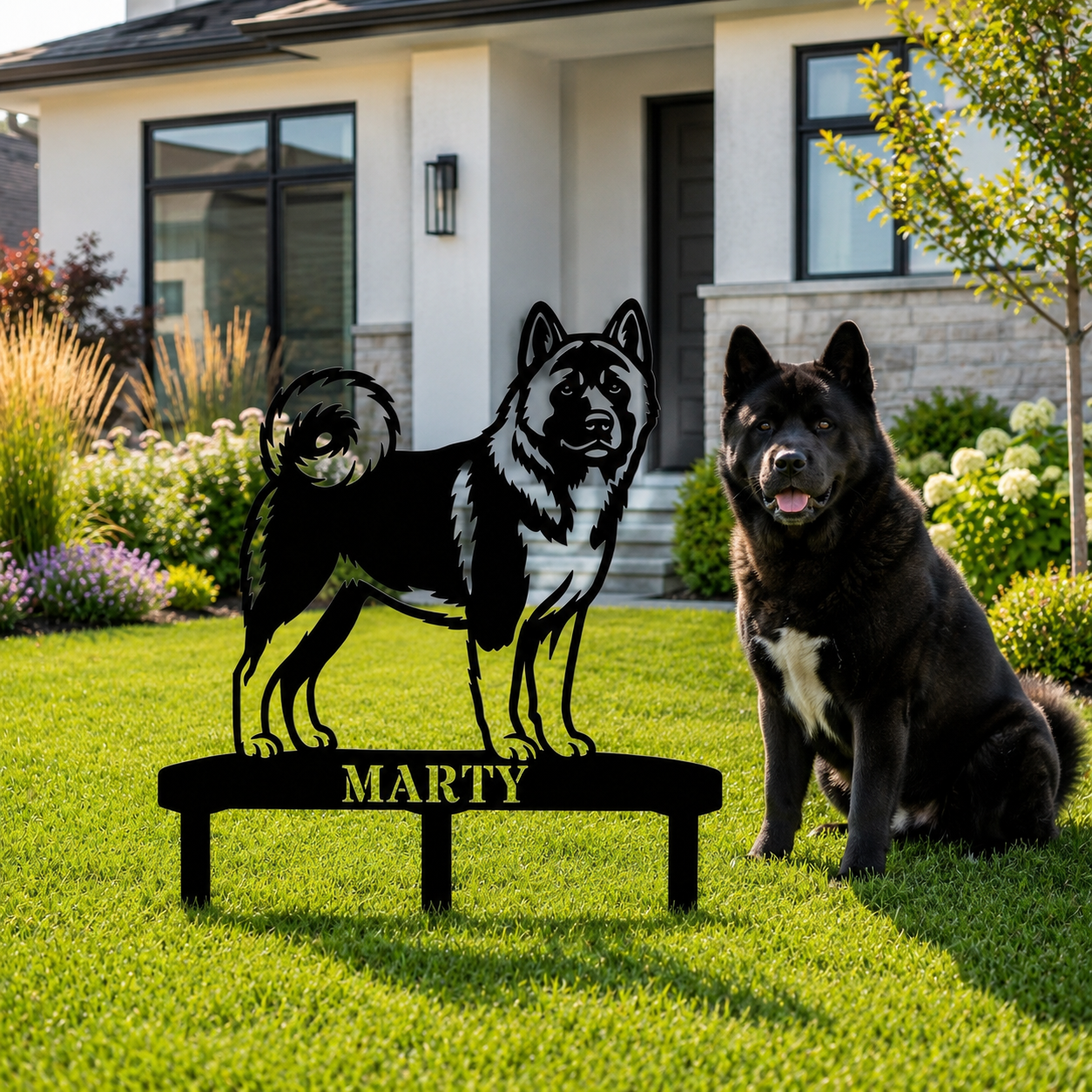 Personalized American Akita Garden Metal Sign With Stakes Custom Dog Name Gift