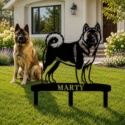 Personalized American Akita Garden Metal Sign With Stakes Custom Dog Name Gift