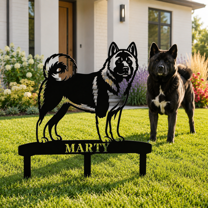 Personalized American Akita Garden Metal Sign With Stakes Custom Dog Name Gift
