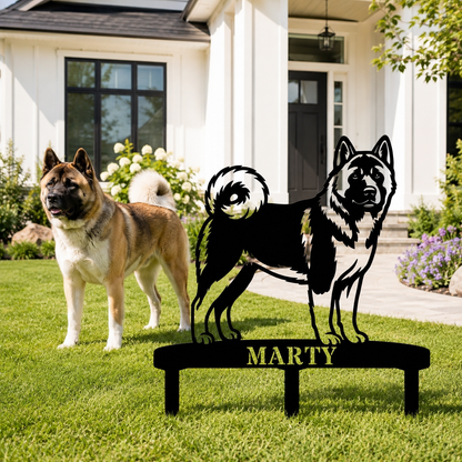 Personalized American Akita Garden Metal Sign With Stakes Custom Dog Name Gift