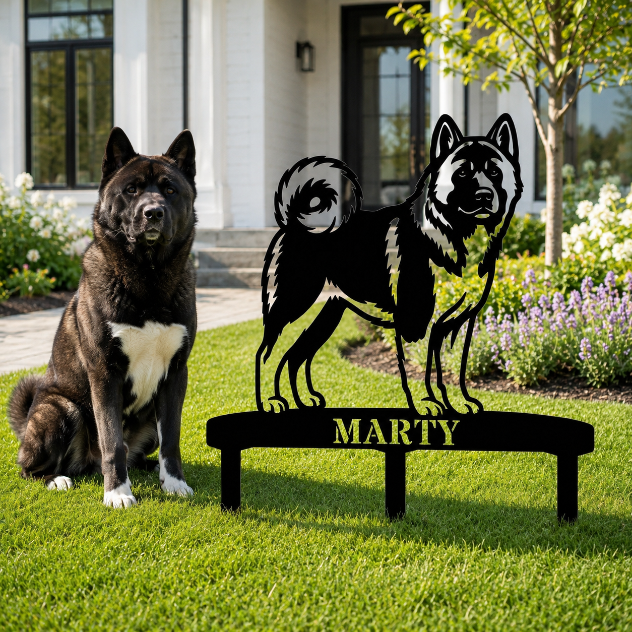 Personalized American Akita Garden Metal Sign With Stakes Custom Dog Name Gift