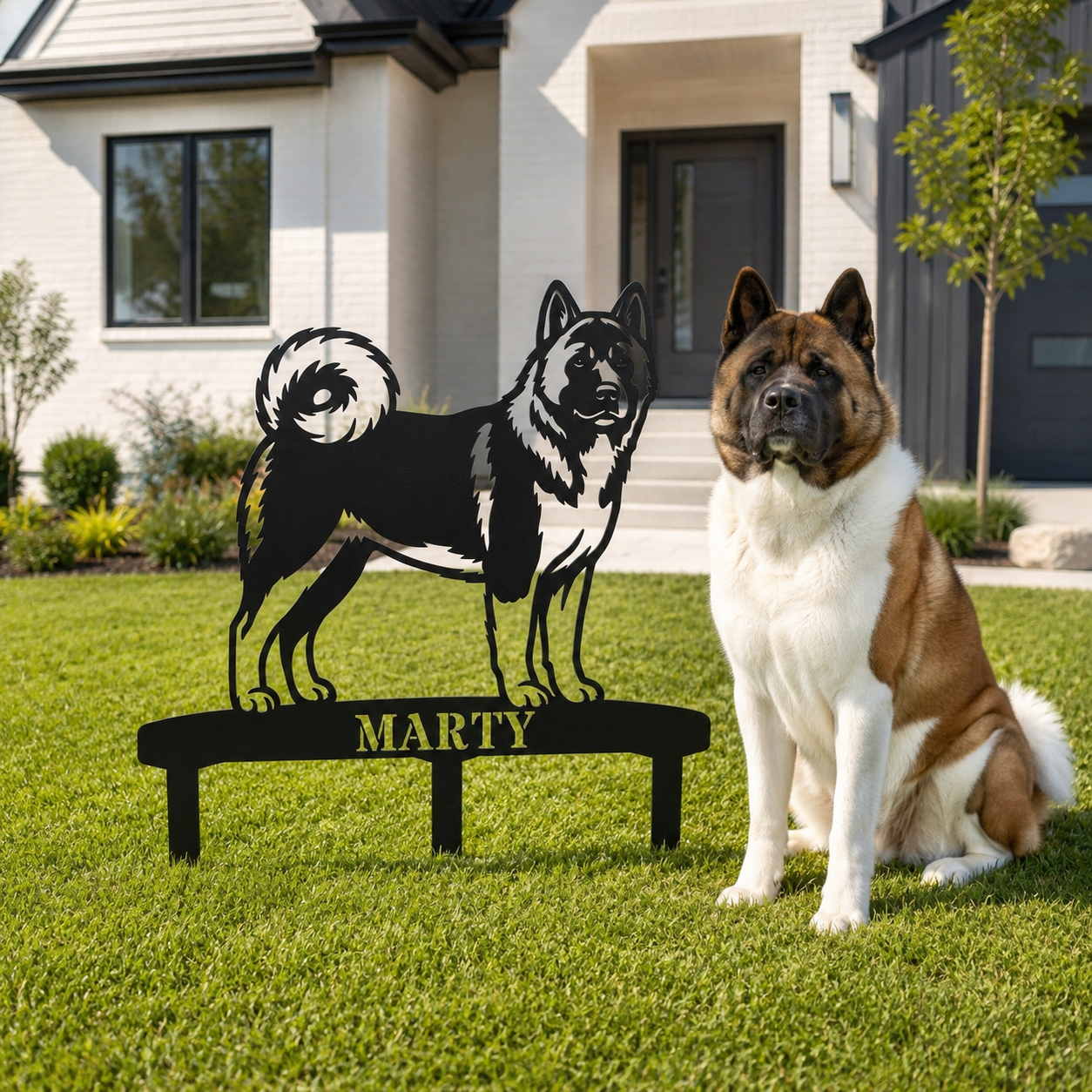 Personalized American Akita Garden Metal Sign With Stakes Custom Dog Name Gift