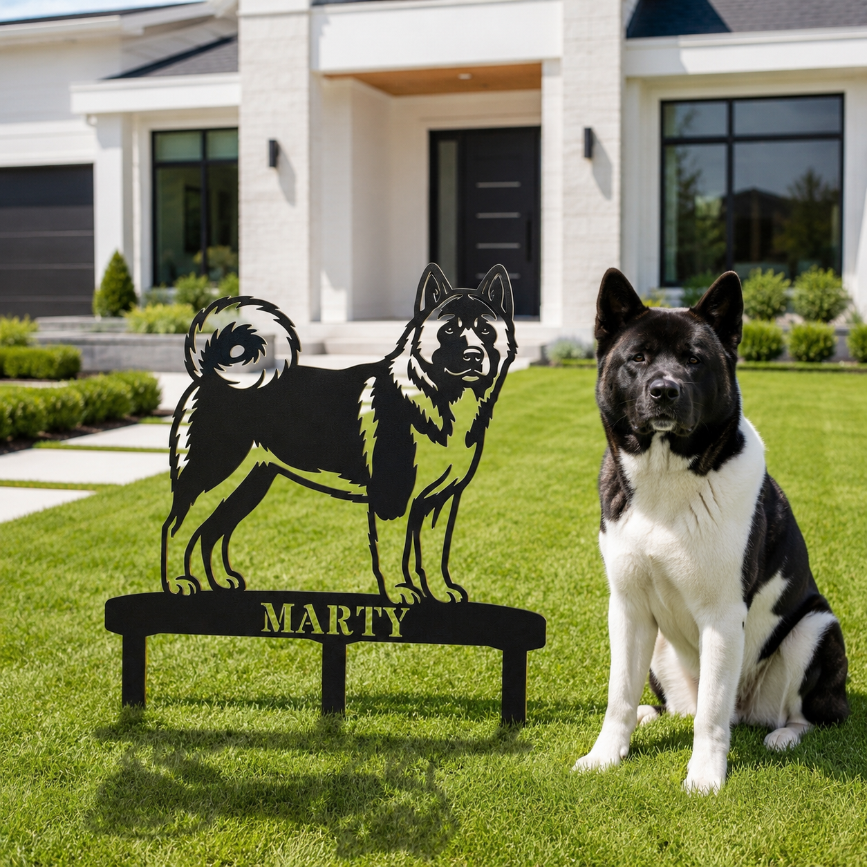 Personalized American Akita Garden Metal Sign With Stakes Custom Dog Name Gift