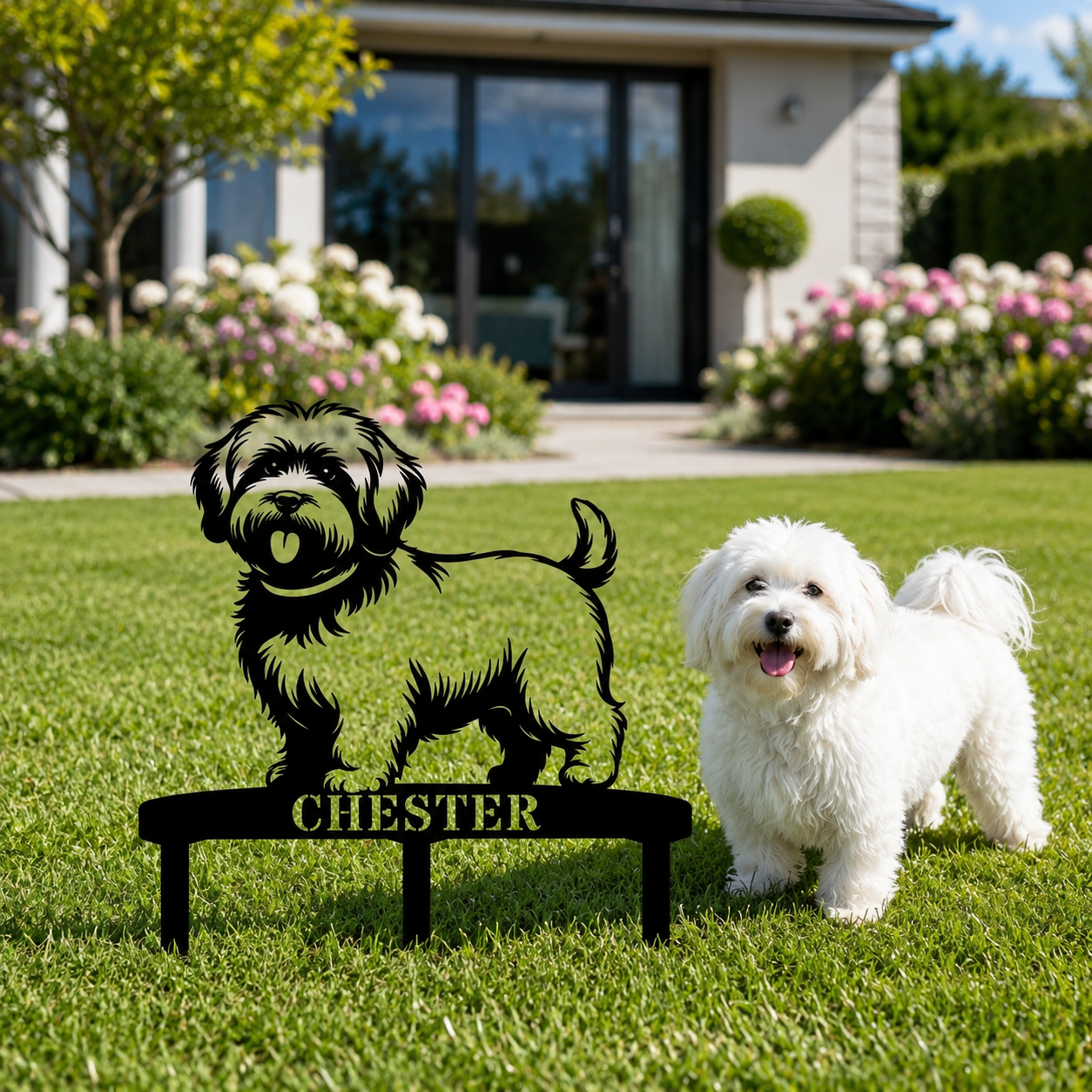 Personalized Coton De Tulear Garden Metal Sign With Stakes. Custom Dog Lover Name Gift