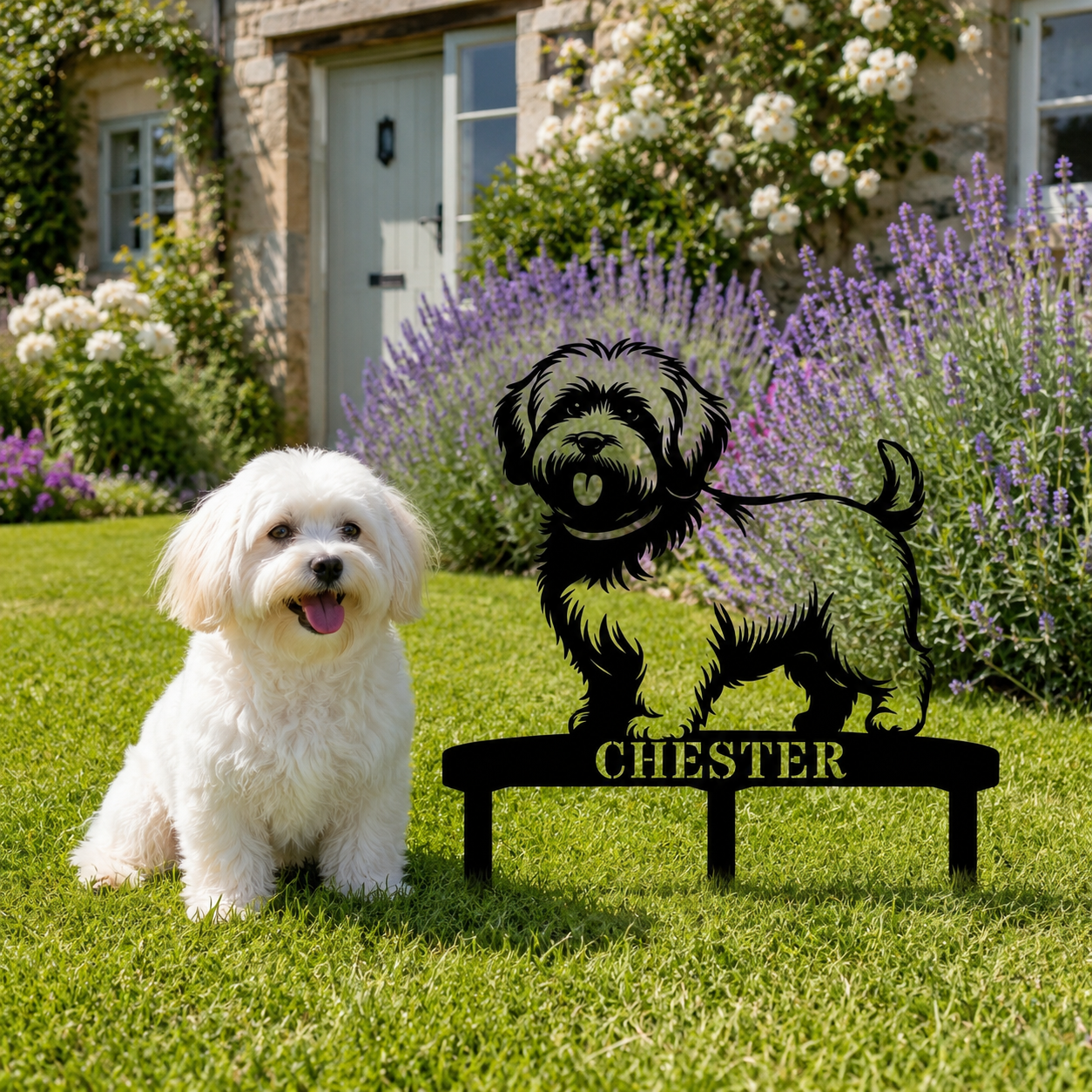 Personalized Coton De Tulear Garden Metal Sign With Stakes. Custom Dog Lover Name Gift