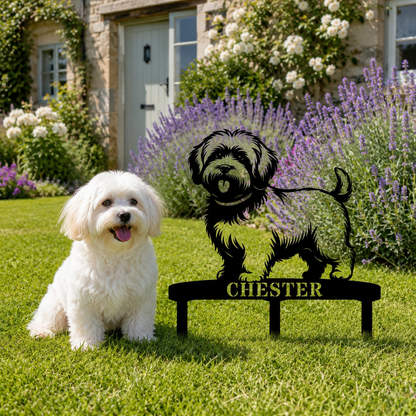 Personalized Coton De Tulear Garden Metal Sign With Stakes. Custom Dog Lover Name Gift