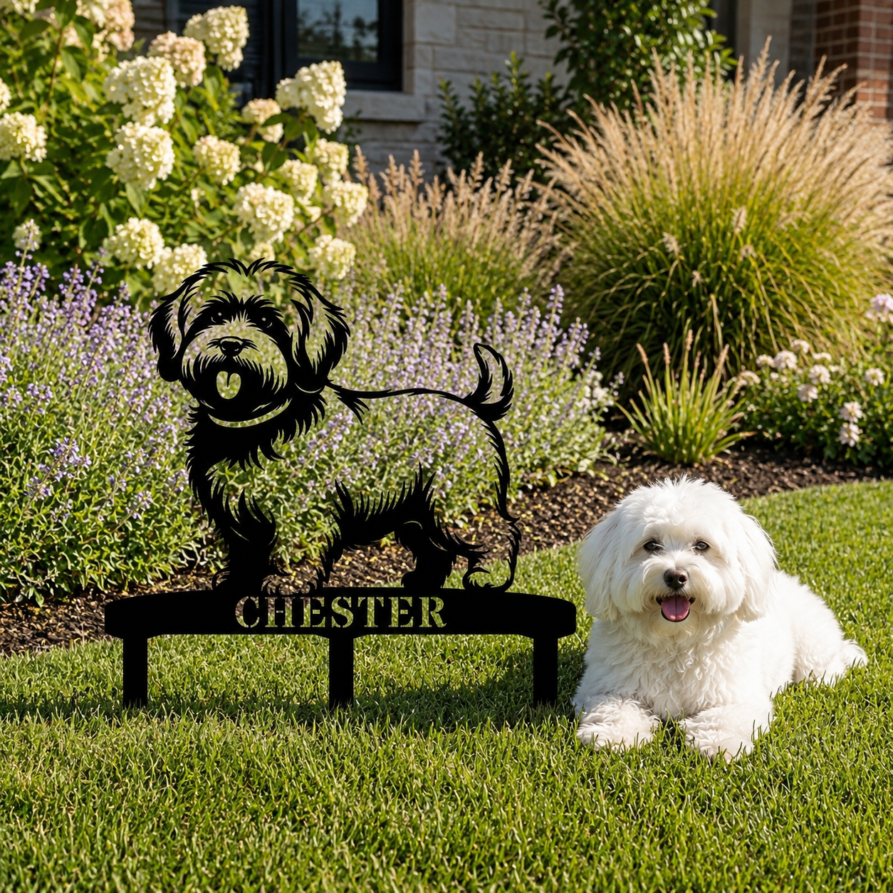 Personalized Coton De Tulear Garden Metal Sign With Stakes. Custom Dog Lover Name Gift