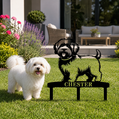 Personalized Coton De Tulear Garden Metal Sign With Stakes. Custom Dog Lover Name Gift