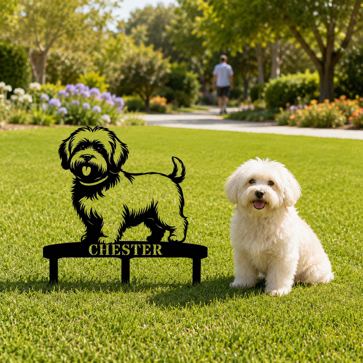 Personalized Coton De Tulear Garden Metal Sign With Stakes. Custom Dog Lover Name Gift