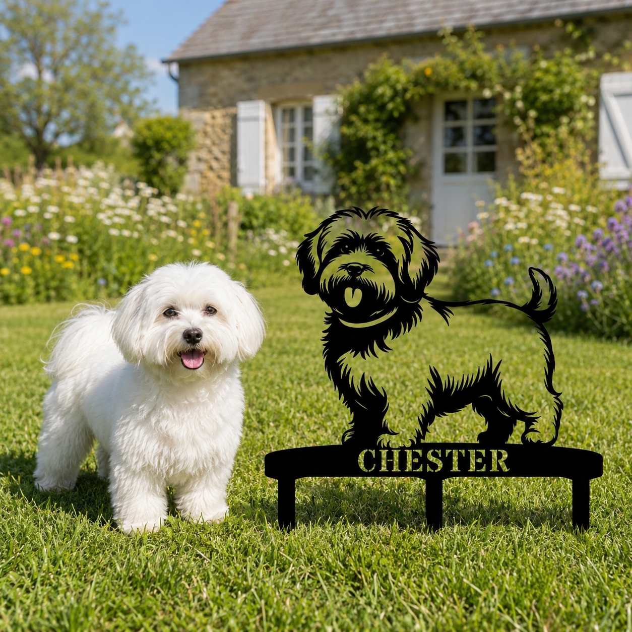 Personalized Coton De Tulear Garden Metal Sign With Stakes. Custom Dog Lover Name Gift