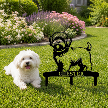 Personalized Coton De Tulear Garden Metal Sign With Stakes. Custom Dog Lover Name Gift