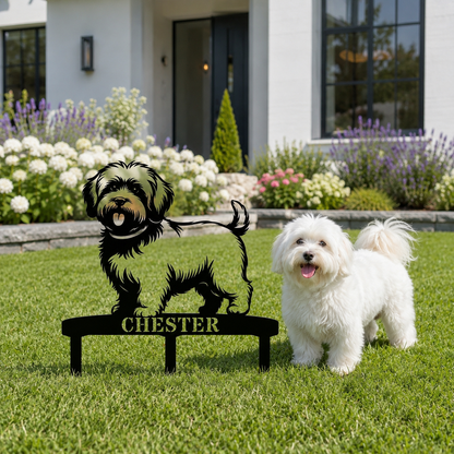 Personalized Coton De Tulear Garden Metal Sign With Stakes. Custom Dog Lover Name Gift