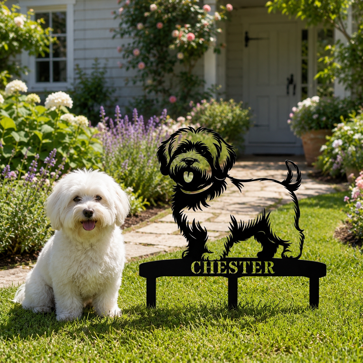 Personalized Coton De Tulear Garden Metal Sign With Stakes. Custom Dog Lover Name Gift
