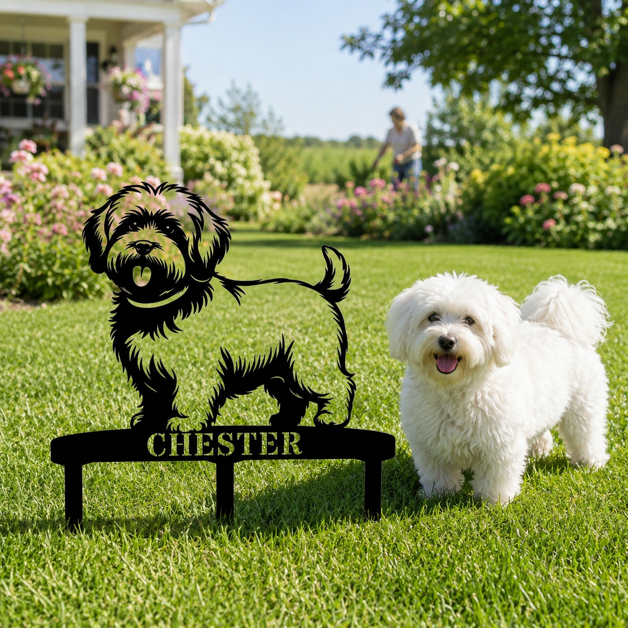 Personalized Coton De Tulear Garden Metal Sign With Stakes. Custom Dog Lover Name Gift