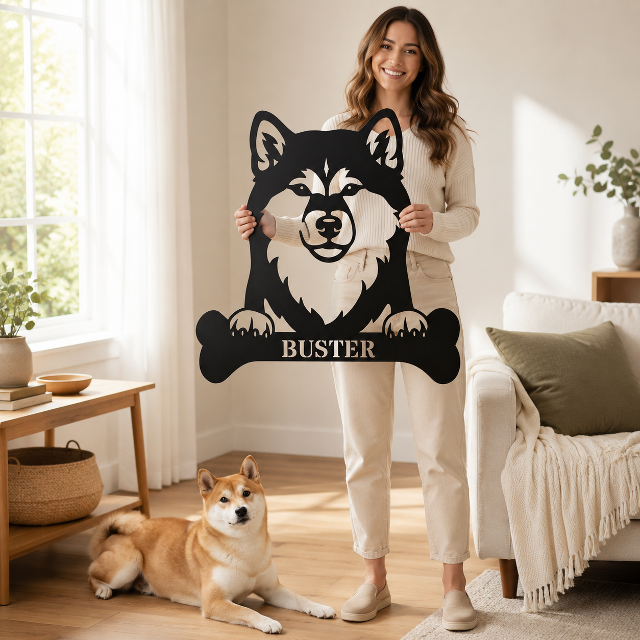 Personalized Shiba Inu Dog Bone Name Metal Sign. Funny Custom Dog Wall Decor Gift