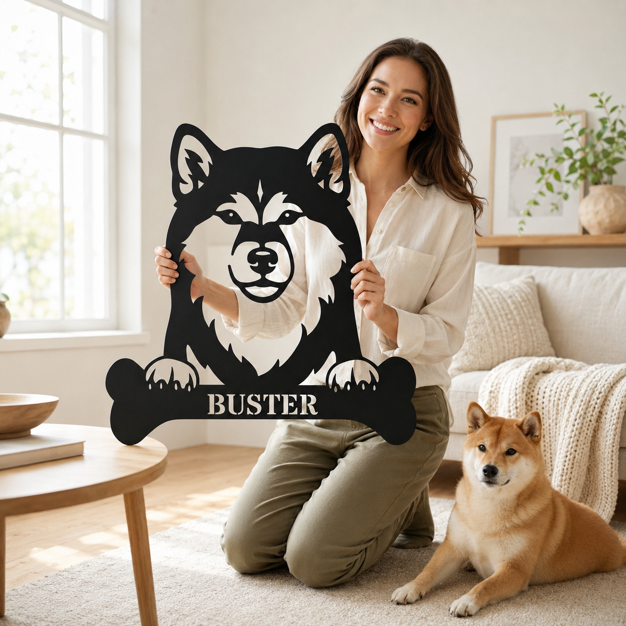 Personalized Shiba Inu Dog Bone Name Metal Sign. Funny Custom Dog Wall Decor Gift