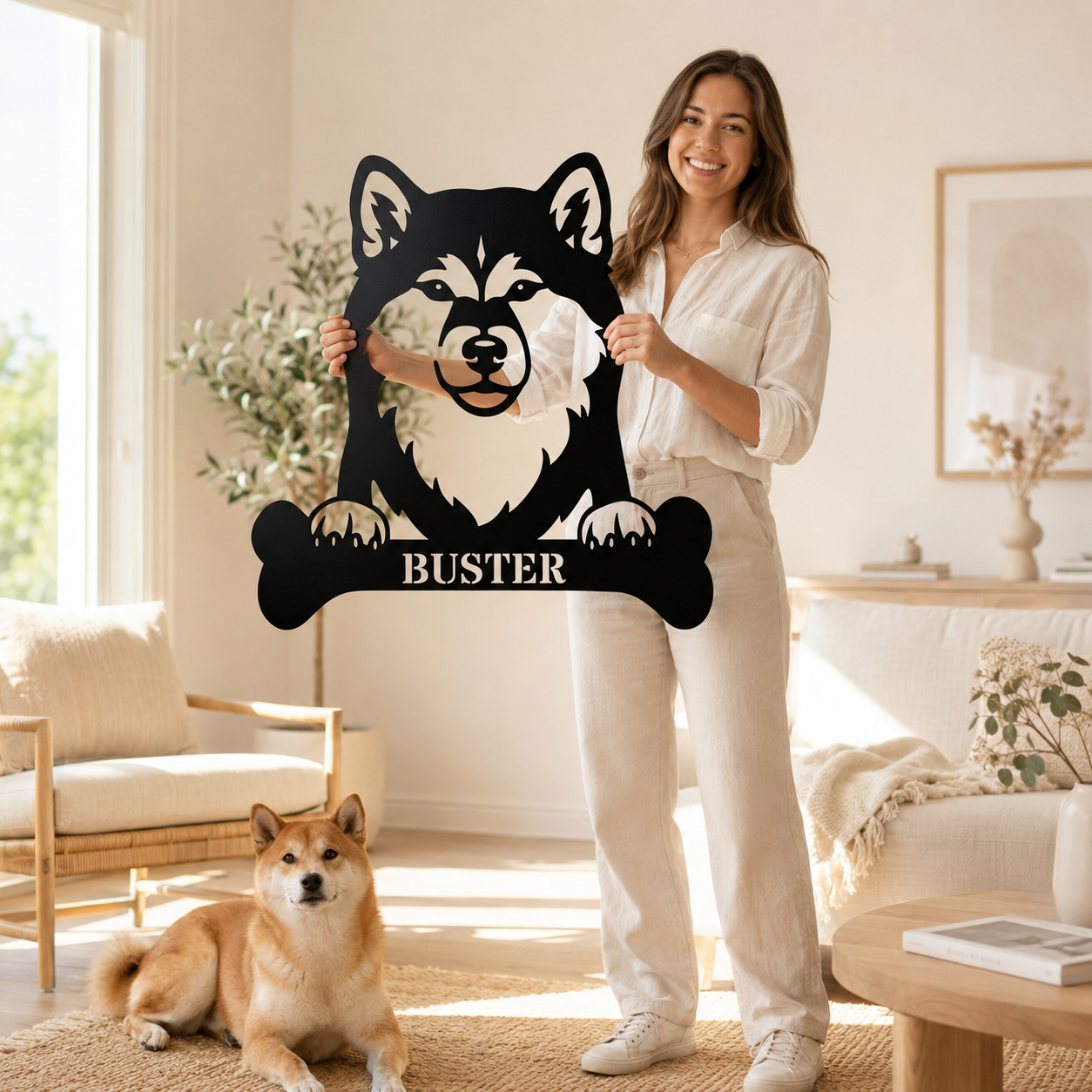 Personalized Shiba Inu Dog Bone Name Metal Sign. Funny Custom Dog Wall Decor Gift