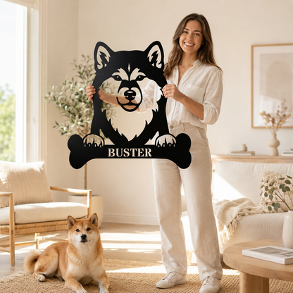 Personalized Shiba Inu Dog Bone Name Metal Sign. Funny Custom Dog Wall Decor Gift