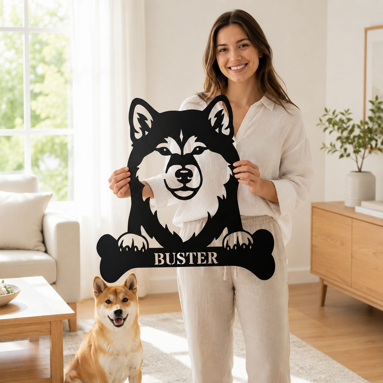 Personalized Shiba Inu Dog Bone Name Metal Sign. Funny Custom Dog Wall Decor Gift