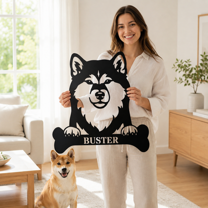 Personalized Shiba Inu Dog Bone Name Metal Sign. Funny Custom Dog Wall Decor Gift