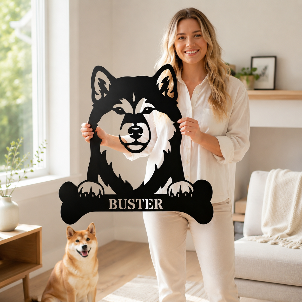 Personalized Shiba Inu Dog Bone Name Metal Sign. Funny Custom Dog Wall Decor Gift