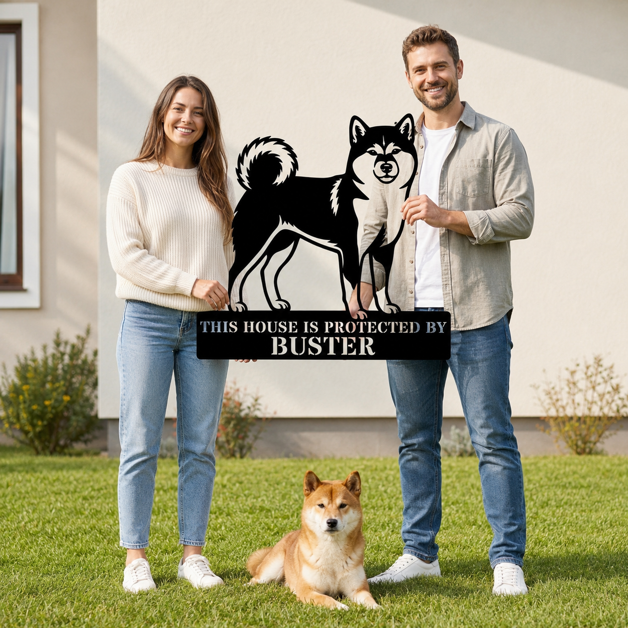 Personalized Shiba Inu Guard Metal Sign. Custom Dog Protect Name Wall Decor
