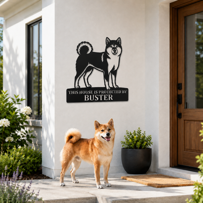 Personalized Shiba Inu Guard Metal Sign. Custom Dog Protect Name Wall Decor