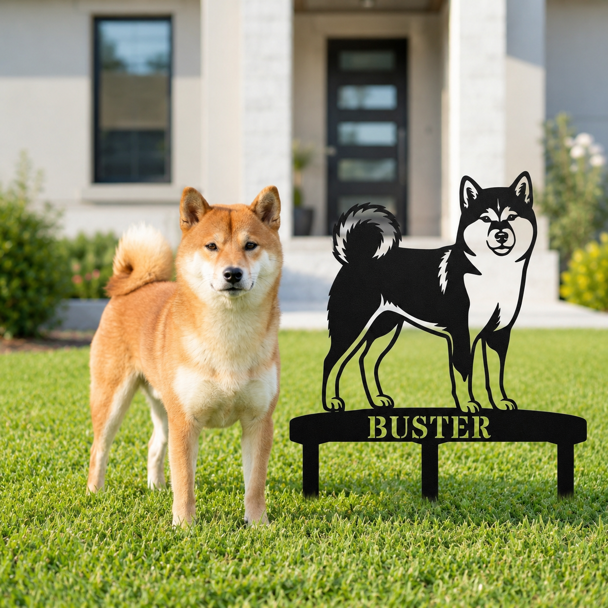 Personalized Shiba Inu Garden Metal Sign With Stakes. Custom Dog Plaque Name Gift