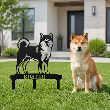Personalized Shiba Inu Garden Metal Sign With Stakes. Custom Dog Plaque Name Gift