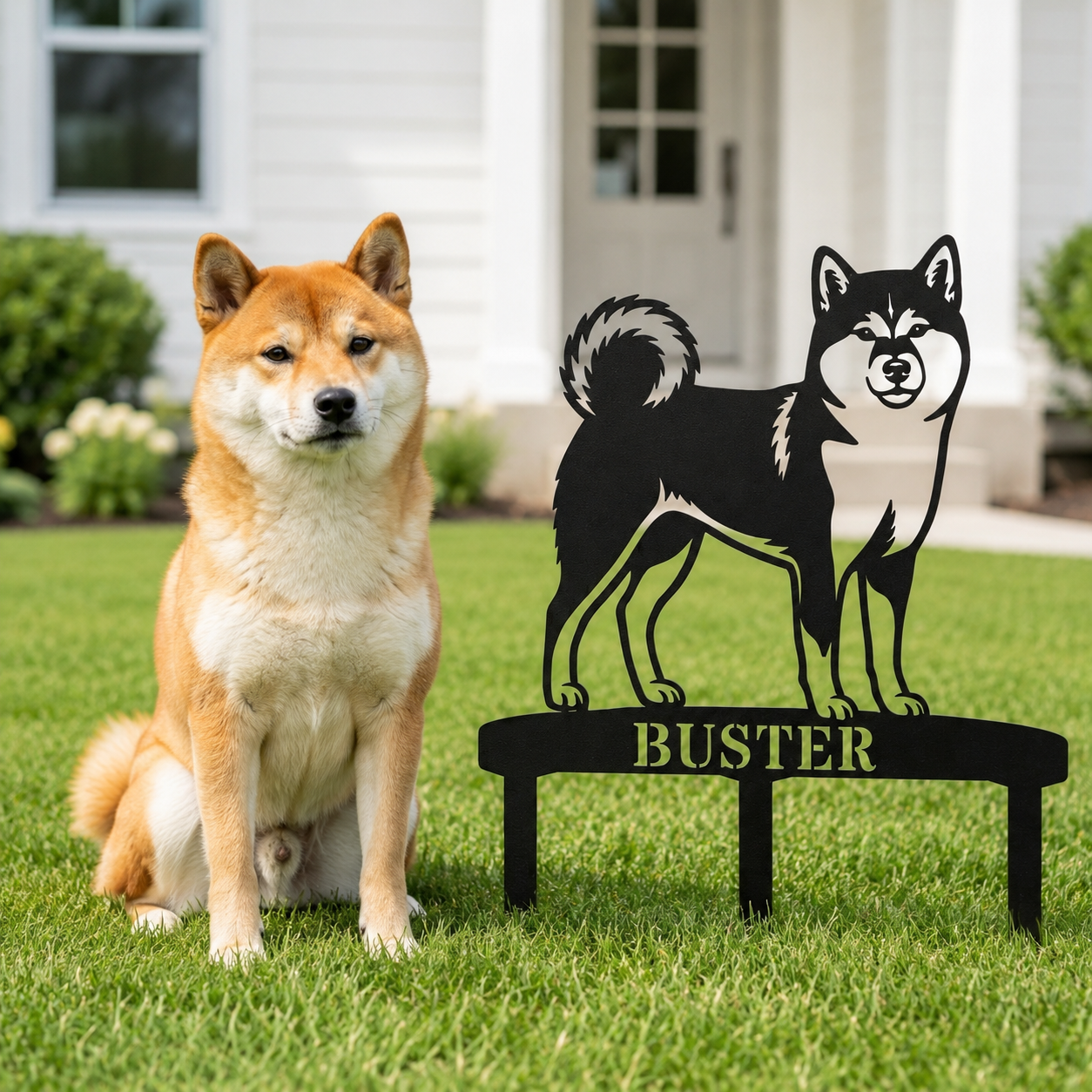Personalized Shiba Inu Garden Metal Sign With Stakes. Custom Dog Plaque Name Gift