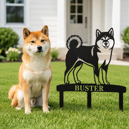 Personalized Shiba Inu Garden Metal Sign With Stakes. Custom Dog Plaque Name Gift