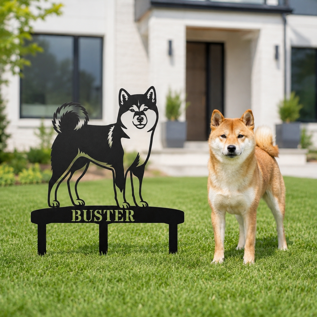 Personalized Shiba Inu Garden Metal Sign With Stakes. Custom Dog Plaque Name Gift