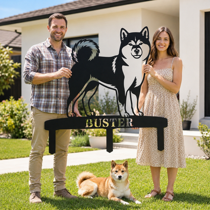 Personalized Shiba Inu Garden Metal Sign With Stakes. Custom Dog Plaque Name Gift