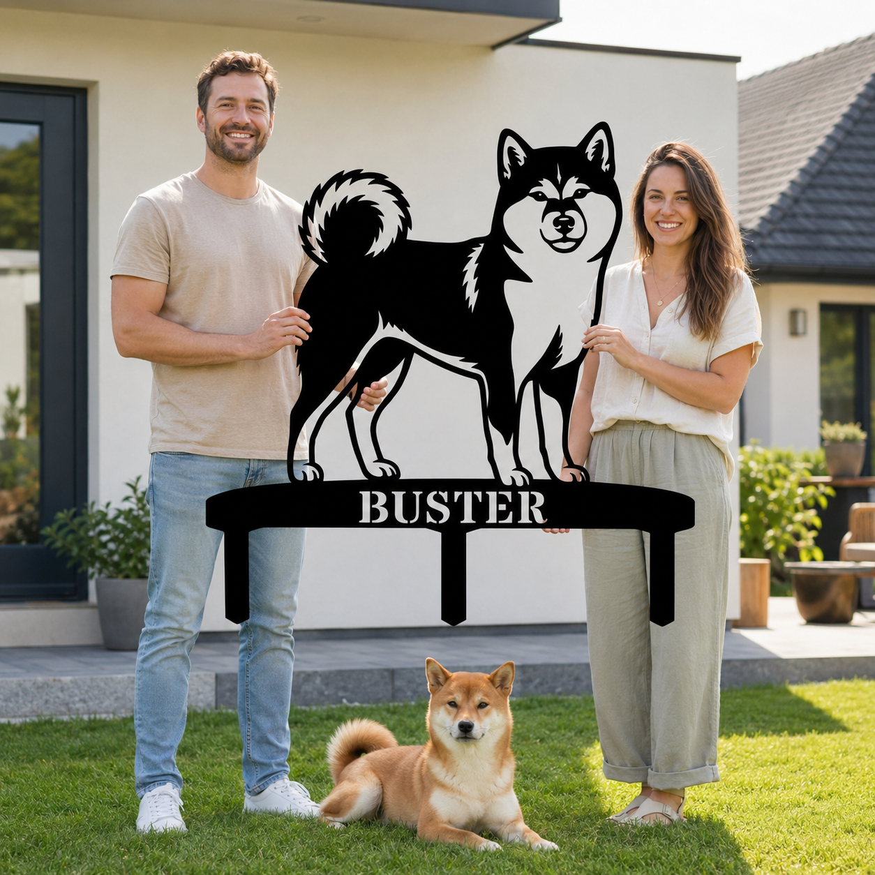 Personalized Shiba Inu Garden Metal Sign With Stakes. Custom Dog Plaque Name Gift