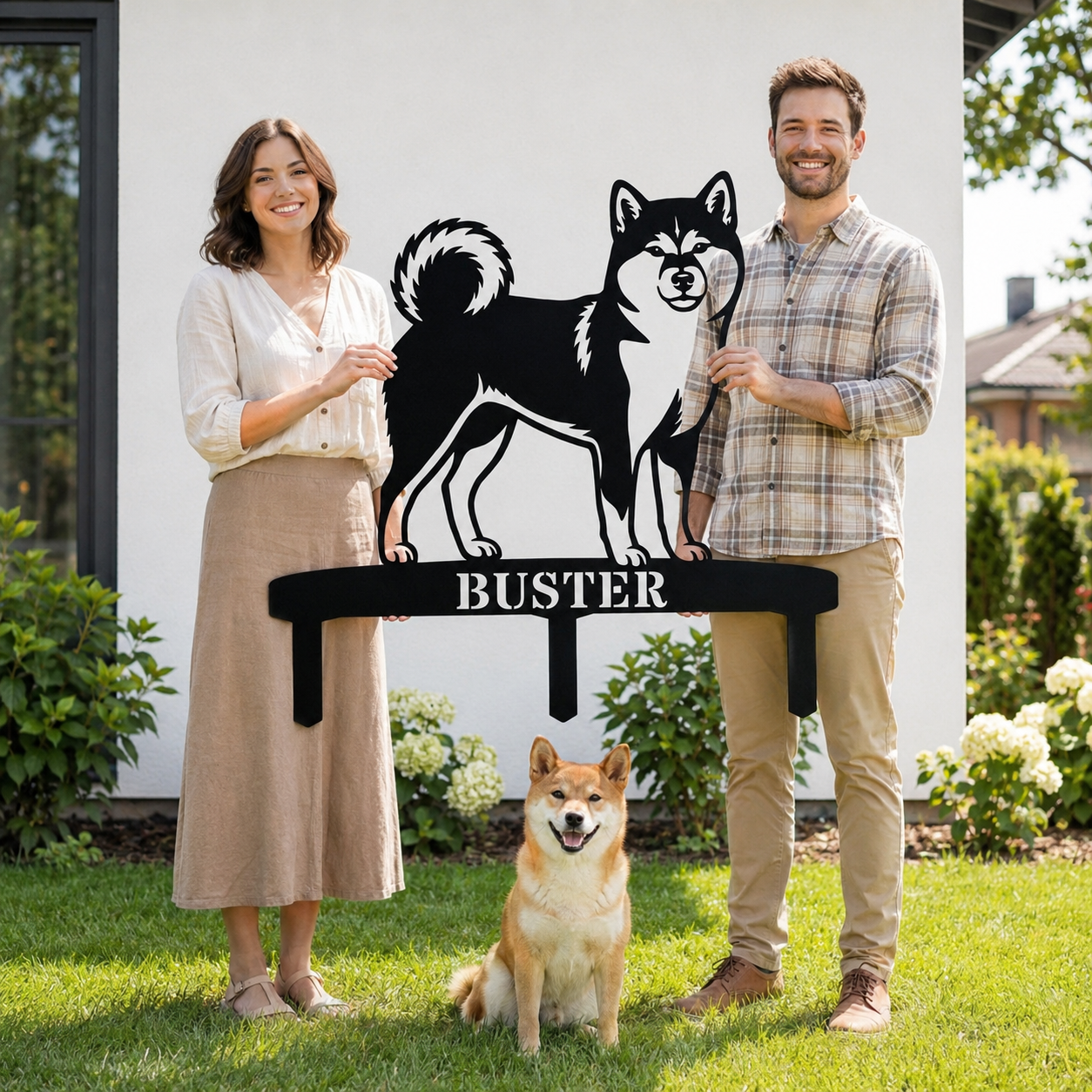 Personalized Shiba Inu Garden Metal Sign With Stakes. Custom Dog Plaque Name Gift