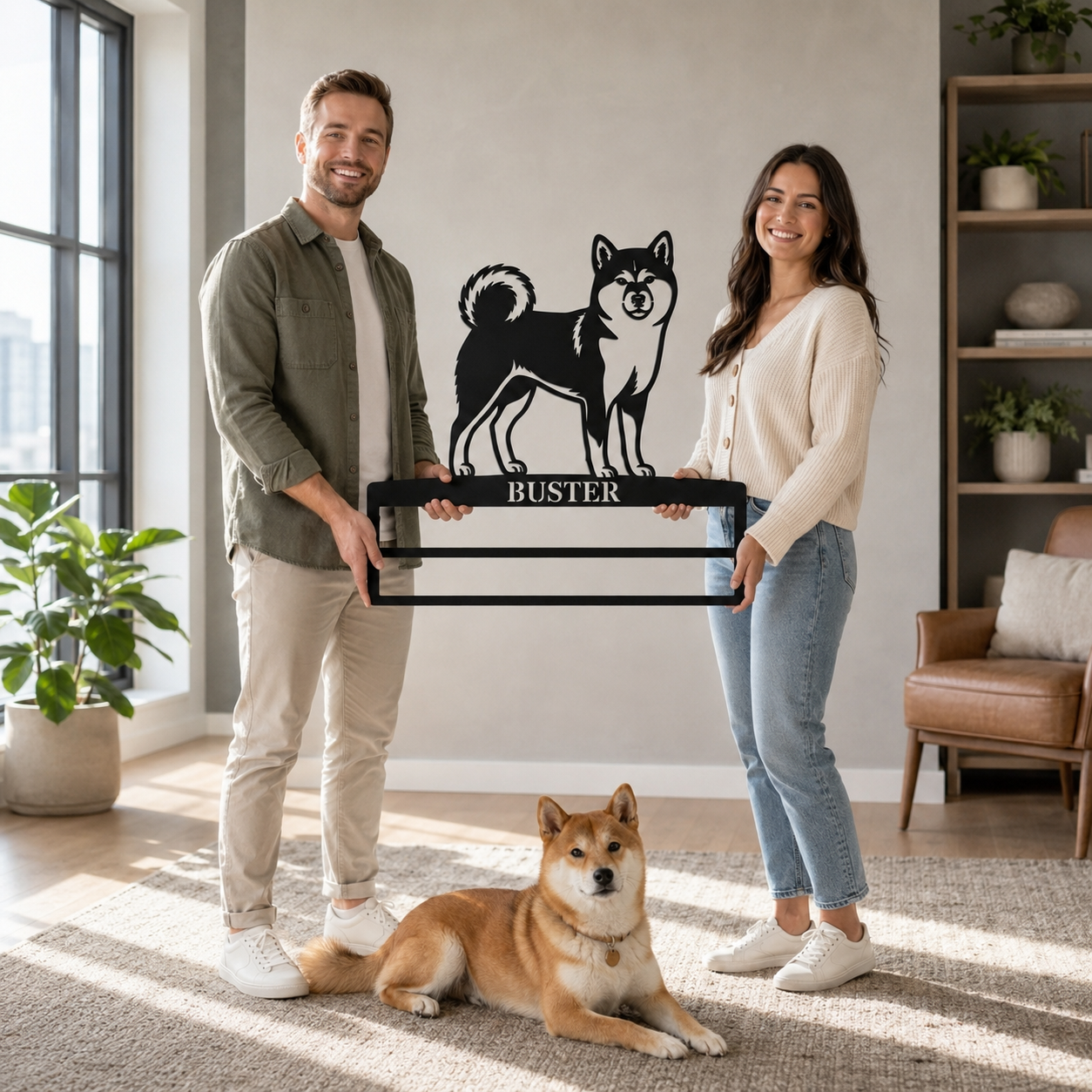 Personalized Shiba Inu Rosette Name Metal Sign. Custom Dog Champion Ribbon Display