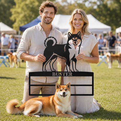 Personalized Shiba Inu Rosette Name Metal Sign. Custom Dog Champion Ribbon Display