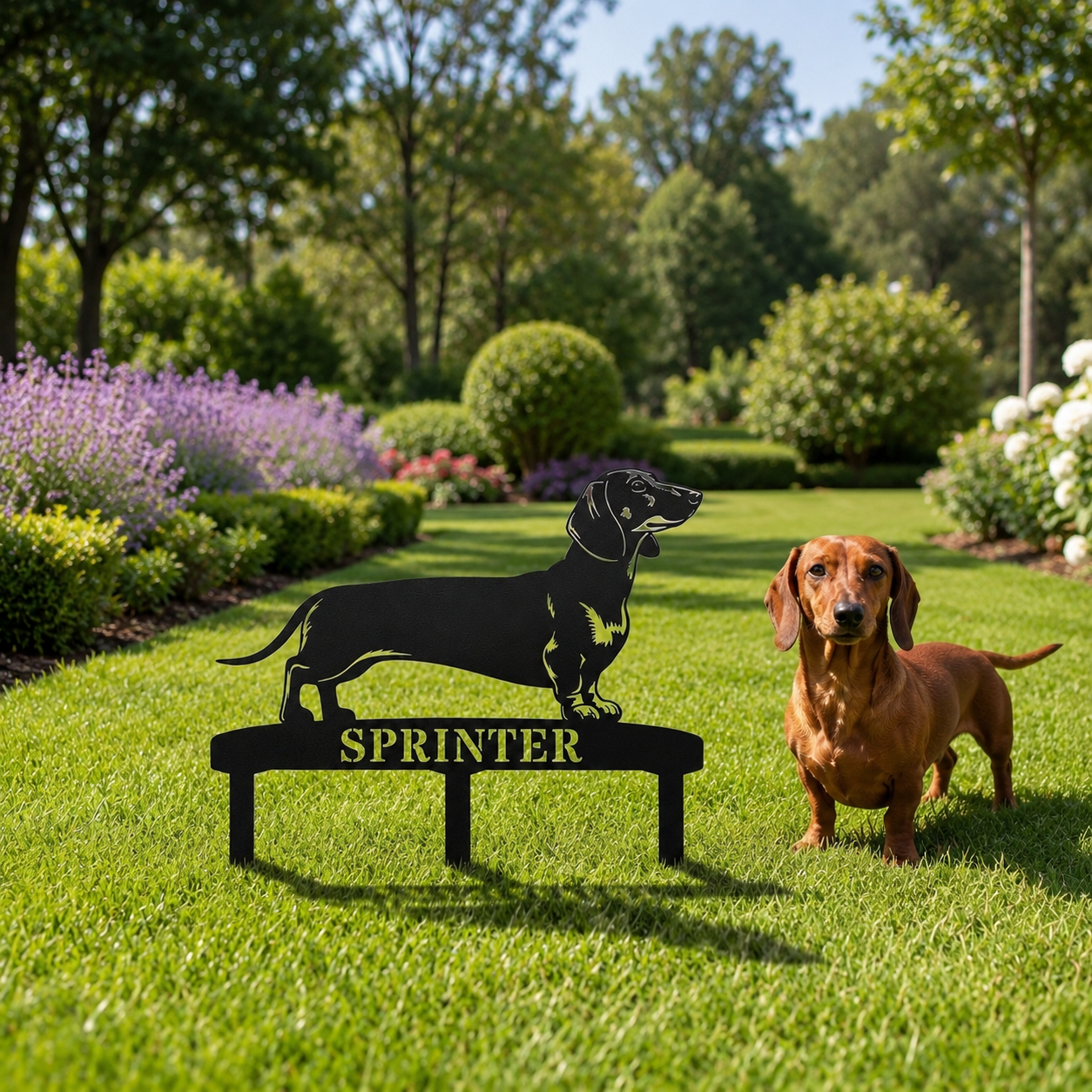 Personalized Dachshund Garden Metal Sign With Stakes. Custom Dog Lover Name Gift