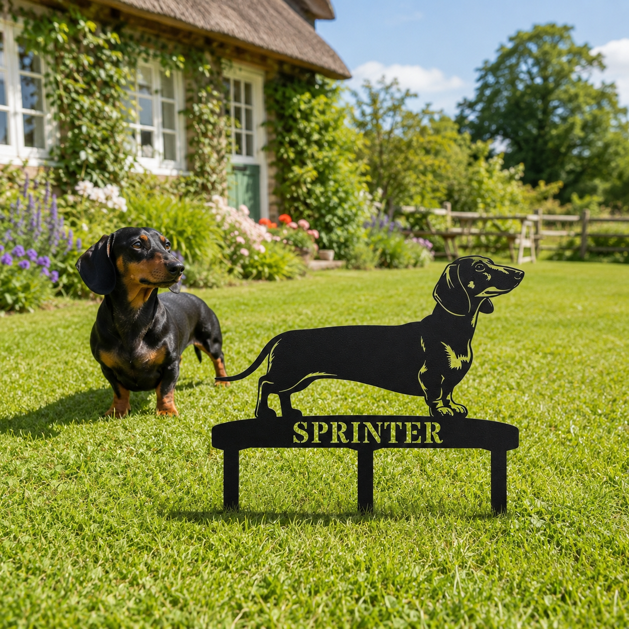 Personalized Dachshund Garden Metal Sign With Stakes. Custom Dog Lover Name Gift