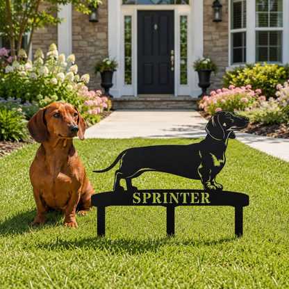 Personalized Dachshund Garden Metal Sign With Stakes. Custom Dog Lover Name Gift