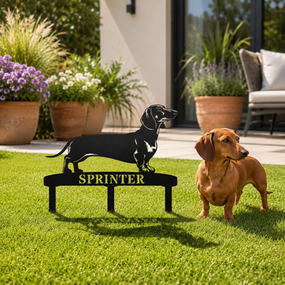 Personalized Dachshund Garden Metal Sign With Stakes. Custom Dog Lover Name Gift