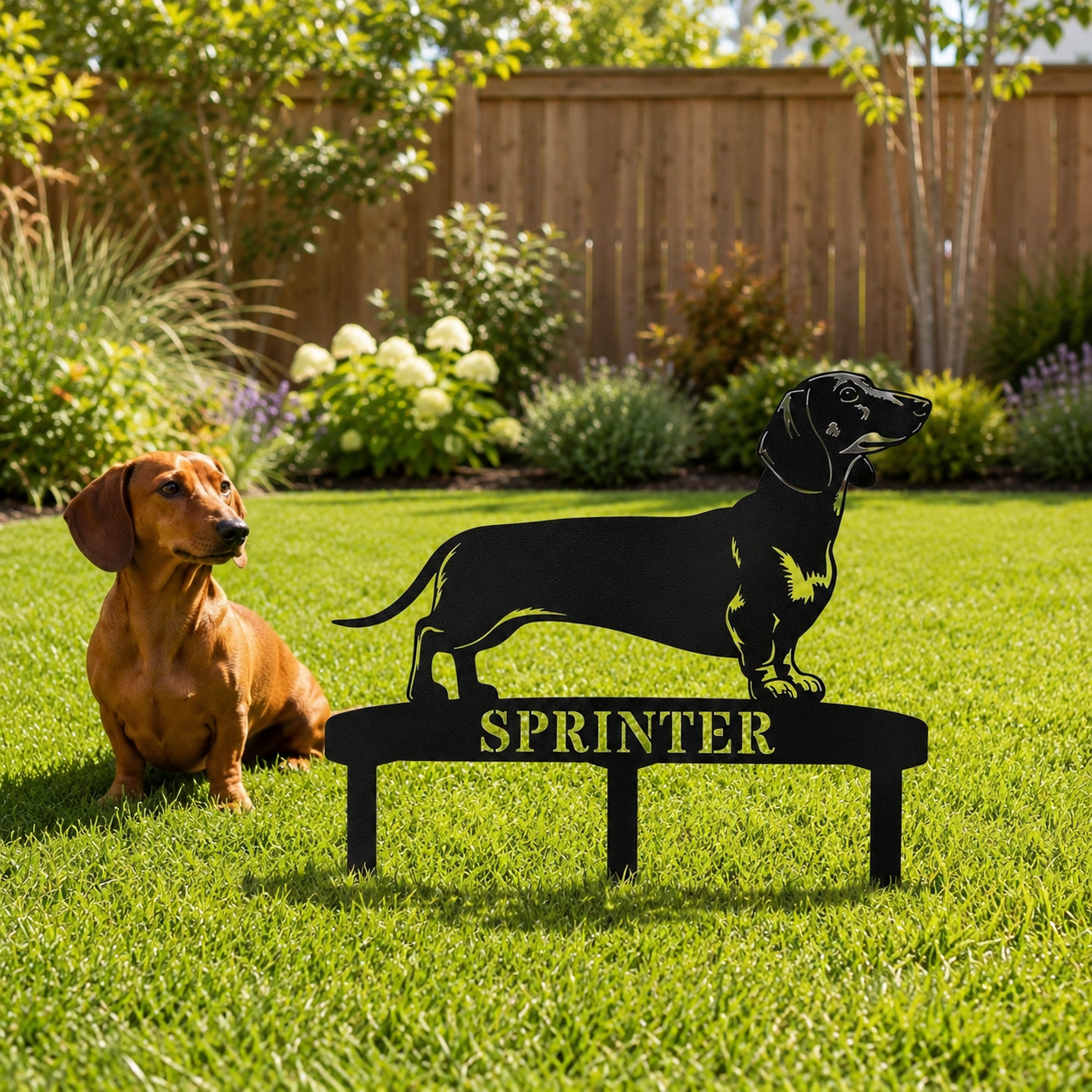 Personalized Dachshund Garden Metal Sign With Stakes. Custom Dog Lover Name Gift