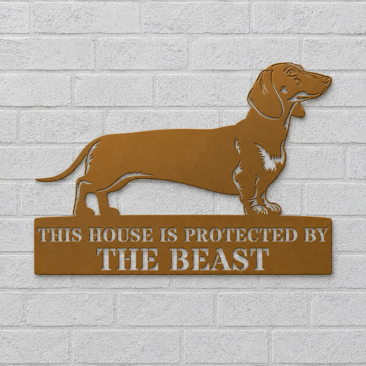 Personalized Dachshund Guard Metal Sign. Custom Name Wall Decor